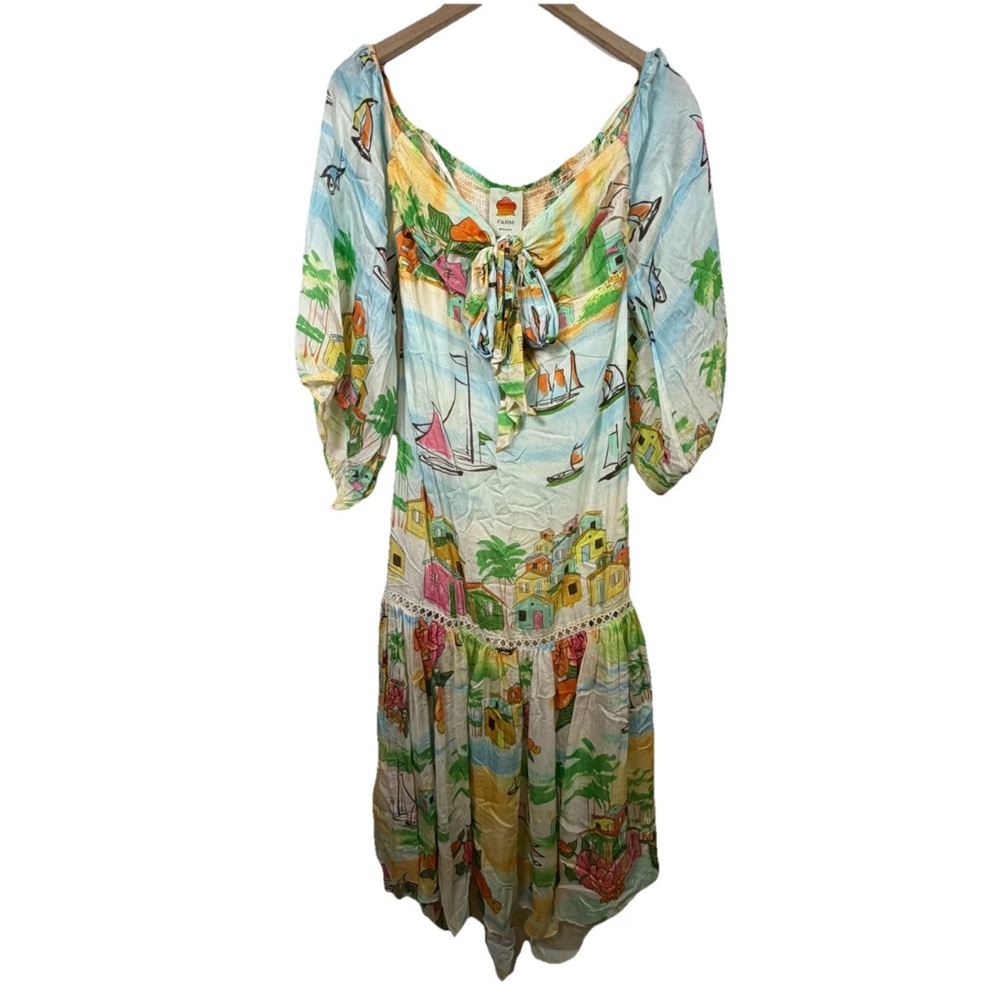 NWT Farm Rio Summer Sail Maxi Dress Silk Blend Sz M Beach Resort Vacation $260